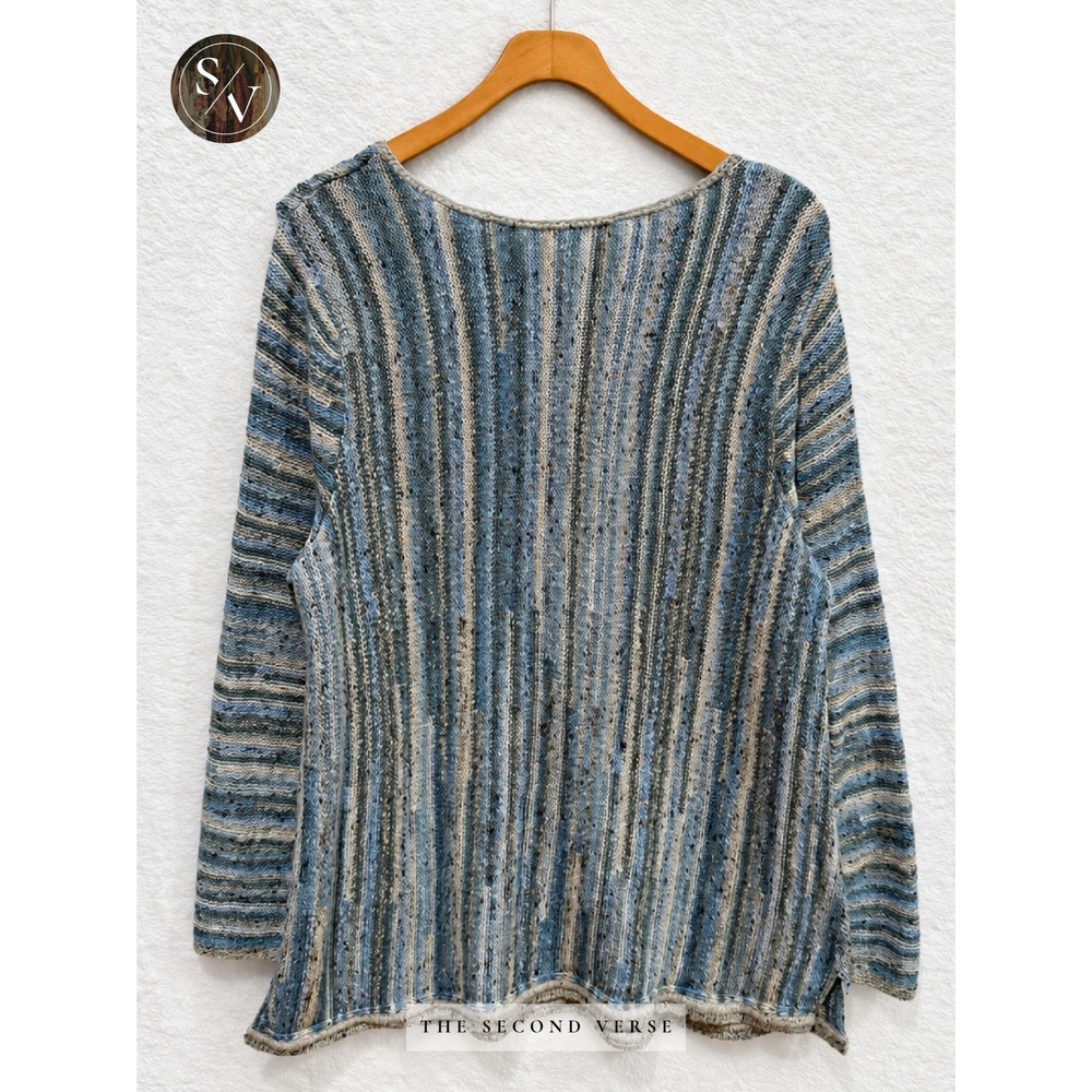 J. Jill Women XL Blue Space Dye Vertical Stripe Knit Sweater Boho Lagenlook - Picture 3 of 9